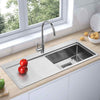 Stainless Steel Inset Kitchen Sink Single Bowl w/LH Platform &Drainer Waste Kit