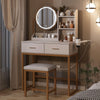 Modern Dressing Table Set with LED Light Mirror Stool Drawers Shelves Bedroom