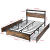 4TF6 Double Size Bed Frame Bed Platform LED Lights Retro Headboard & 4 Qgsbvtsxs