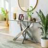 Glass Console Table with Clear Tempered Glass and Chrome Cross Leg Design 120cm