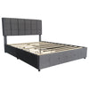 Double Bed Frame with 4 Storage Drawers Upholstered Headboard with USB, Grey