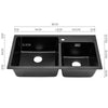 2 Bowl Black Composite Kitchen Sink with Waste Plug Kit Deep Bowls Undermount UK
