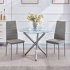 Round Grey Marble Tempered Glass Dining Table Silver Chromed Legs Dining Room