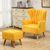 Fabric Upholstered Scallop Shell Wing Back Armchair Fireside Chair and Footstool