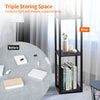 Floor Lamp with Storage Shelf Standing Light Linen Shade Bedroom Livingroom Wood