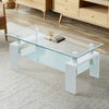 White Glass Coffee Table MDF Shelf Storage Living Room Rectangular Modern
