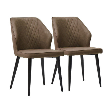 2 Pcs Faux Leather Dining Chairs Soft Seat Dining Room Brown Modern
