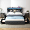 Modern Upholstered Bed King Size w/ Adjustable Storage Headboard & 4 Drawers