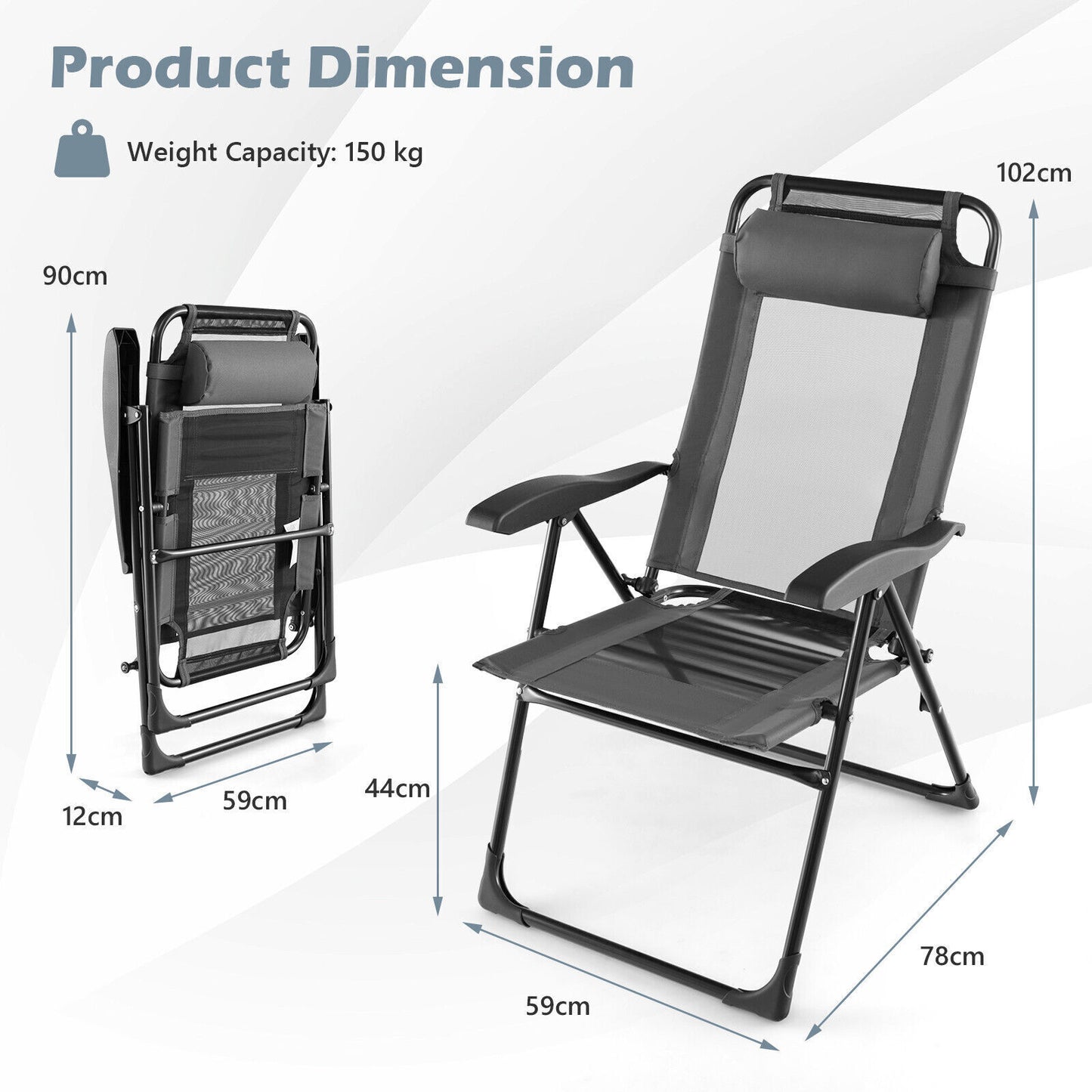 Patio Folding Chairs Set of 2 Outdoor Reclining Chairs Adjustable Outdoor Lounge