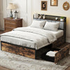 Chic King Bed Platform Bed with LED Lights & USB Power Outlets