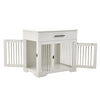 Dog Crate Furniture Wooden Crate Table Thickened Metal Tube Cage w/ Double Doors