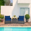 3Pcs Outdoor Conversation Set Garden Furniture Patio Rattan Sofa Table Set Blue