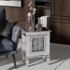 Luxury Silver Side Table w Clock Mirrored Glass Nightstand Furniture Living Room