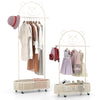 Portable Mobile Clothes Hanging Rod Kids Clothes Rack w/ Basket-White