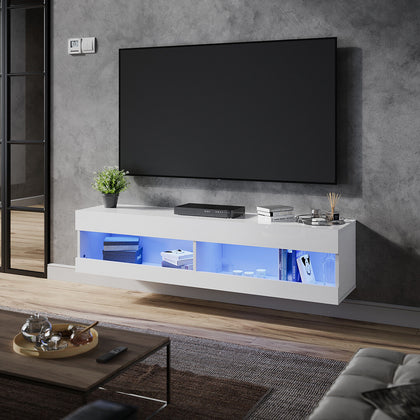 130cm Wall Mounted TV Unit Cabinet Floating TV Stand High Gloss With LED Lights