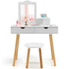 2-in-1 Kids Vanity Set Children Wooden Dressing Table & Stool w/ Mirror