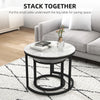 Nesting Coffee Table Set of 2, Marble-Effect Glass Round Side Tables, White