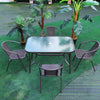 Metal&Glass Garden Table and 4 Chairs Rattan Outdoor Patio Bistro Furniture Set