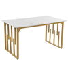 Rectangular Dining Table Kitchen Table w/ White Marble Effect Top and Gold Legs