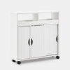 Bathroom Floor Storage Cabinet w/ 2 Sliding Doors Cupboard White 4 Wheels