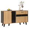 Modern Sideboard 140cm Glass-Door Cabinet with Interior LED Lighting, Wood/Black