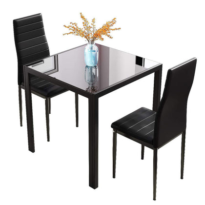 75cm Square Glass Dining Table 2/4 Padded Chair PU Leather Home Dining Furniture
