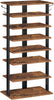 Tall Narrow Wooden Shoe Rack 8-Tier Storage Organizer with Hooks Industrial