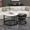 Round Coffee Tables Set of 2 End Table Nesting Tables Marble Pattern Living Room