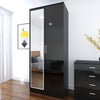 Black High Gloss 2 Doors Wardrobe Bedroom Furniture Storage With Hanging Rail