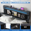 King Size Bed Frame w/ Led Lights & Charging Station-Grey