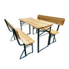 Patio Folding Table Chairs Set Garden Bench Iron Trestle Feet & Wooden Table Top