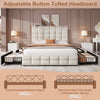 4ft6 Double Bed Upholstered Bed with 4 Storage Drawers, Tufted Headboard Beige