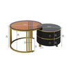 Nest of Tables Set of 2 Hard Glass Coffee Stacking Side End Table 2 Drawer Black