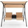Outdoor Canopy Swing Chair W/ Center Tray & 23L Cooler Bag-Brown