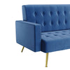 Modern Luxury Velvet Sofa Bed Blue 3 Seater Nonwoven Contrast Gold Metal Legs