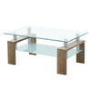 Rectangle Glass Coffee Table Modern Living Room Furniture Shelf White Black Wood