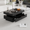 Coffee Table with Storage Drawers & LED Strips Black Tea Table for Living Room
