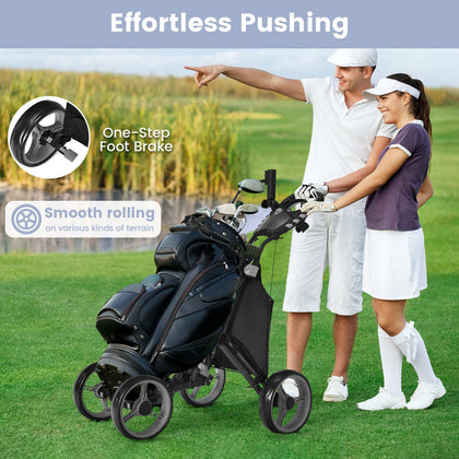 4-wheel Golf Trolley Push and Pull Golf Trolley with Scoreboard Bag-Grey