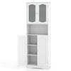 Tall Bathroom White Storage Cabinet Tempered Glass Door Pantry Cabinet