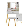 White Mirrored Dressing Table Set Makeup Desk Stool Cabinet Romovable Wood Legs