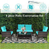 4 Pieces PE Rattan Patio Conversation Set Outdoor Rattan Furniture w/ Cushions