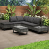 5 Seat Rattan Corner Sofa Set Grey Cushions Outdoor Patio Garden Table