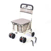 Folding Walk Seated Shopping Trolley With Backrest Armrest 6 Wheel