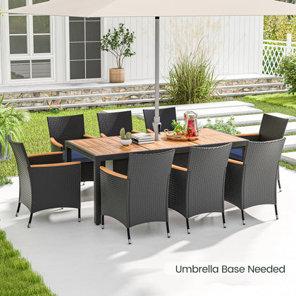 9 PCS Patio Dining Conversation Set with Umbrella Hole Seat Cushion Navy