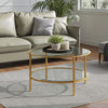 2 Tiers Round Glass Coffee Table Clear Stand with Shelf Rack & Gold Metal Frame