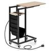 Bedroom End Table Couch Side Table w/Storage Pocket & Lockable Casters-Grey