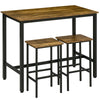 3-Piece Industrial Bar Table Set, Breakfast Table with 2 Stools Rustic Brown