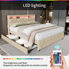 5FT King Upholstered Platform Bed Frame with LED Headboard & Storage Drawers