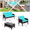 4 Pieces PE Rattan Patio Conversation Set Outdoor Rattan Furniture With Cushions