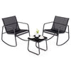 3Pcs Outdoor Rocker Chairs Table Set Garden Patio Rocking Chairs Glass-Top Table